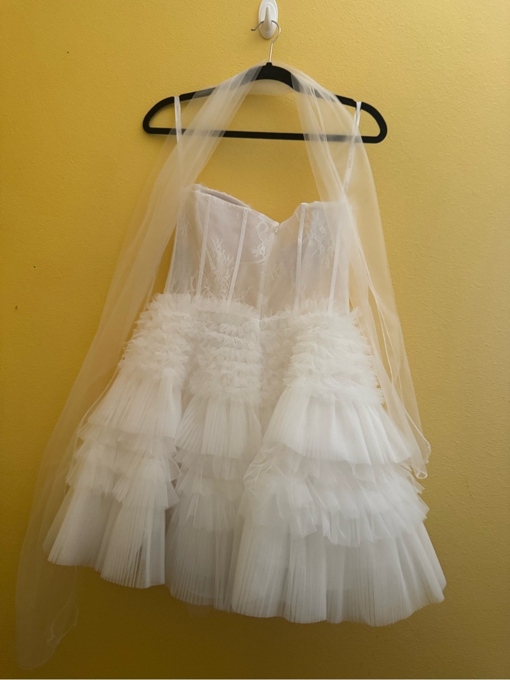 Jovani White Strapless Lace Corset Tulle mini bridal Dress - Picture 3 of 5